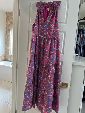Girls' Ruffled Halter Maxi Dress in Pink & Purple Floral